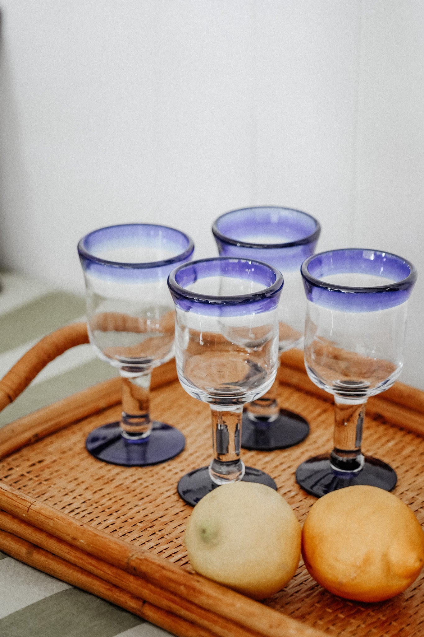 Vintage Glass Goblets - Blue Rim (Set of 4)