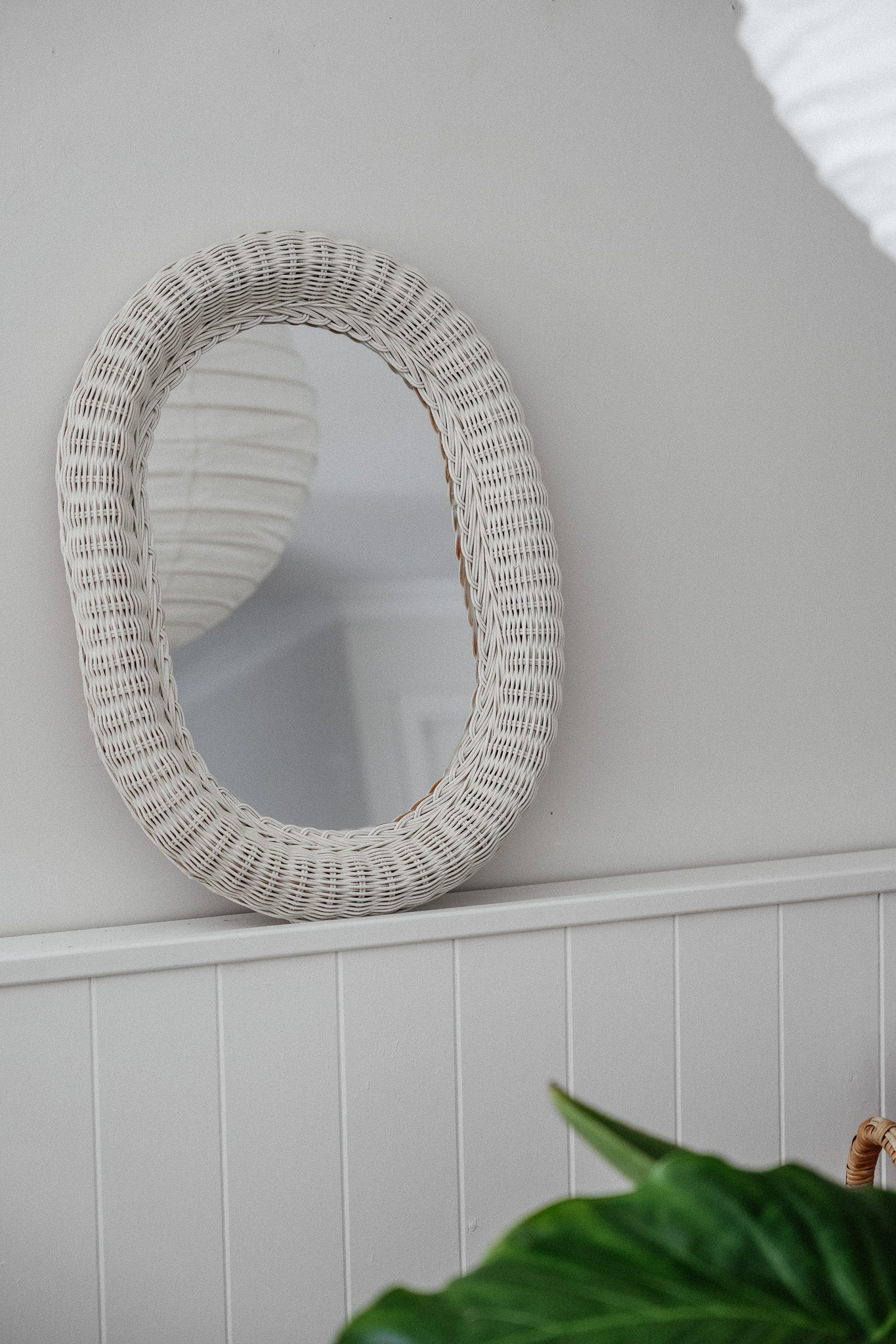 Vintage White Wicker Mirror