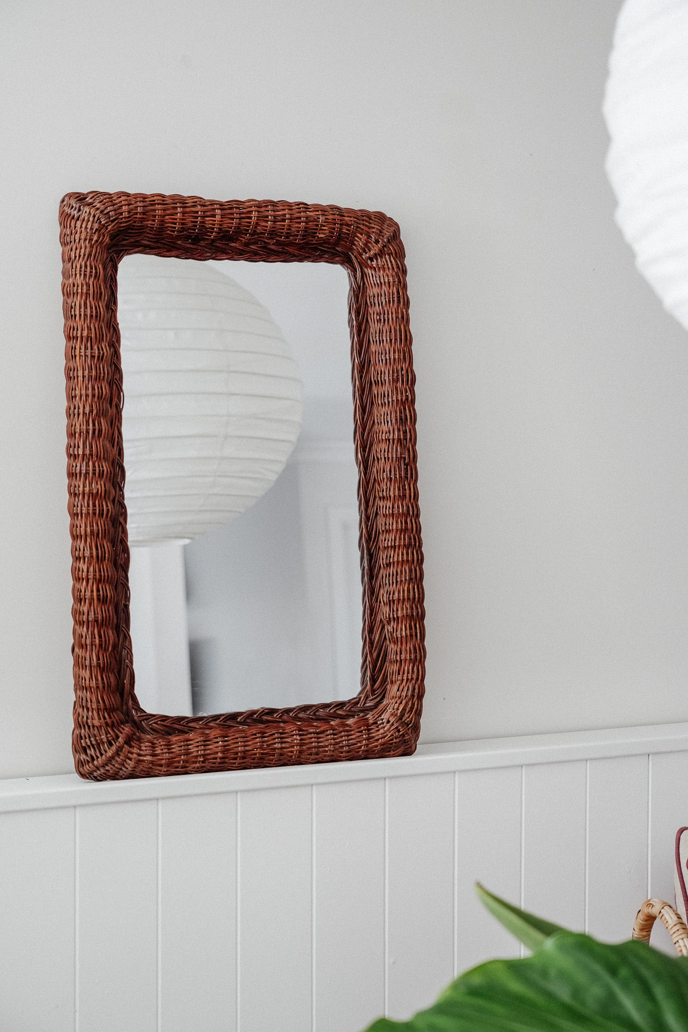 Vintage Brown Wicker Mirror