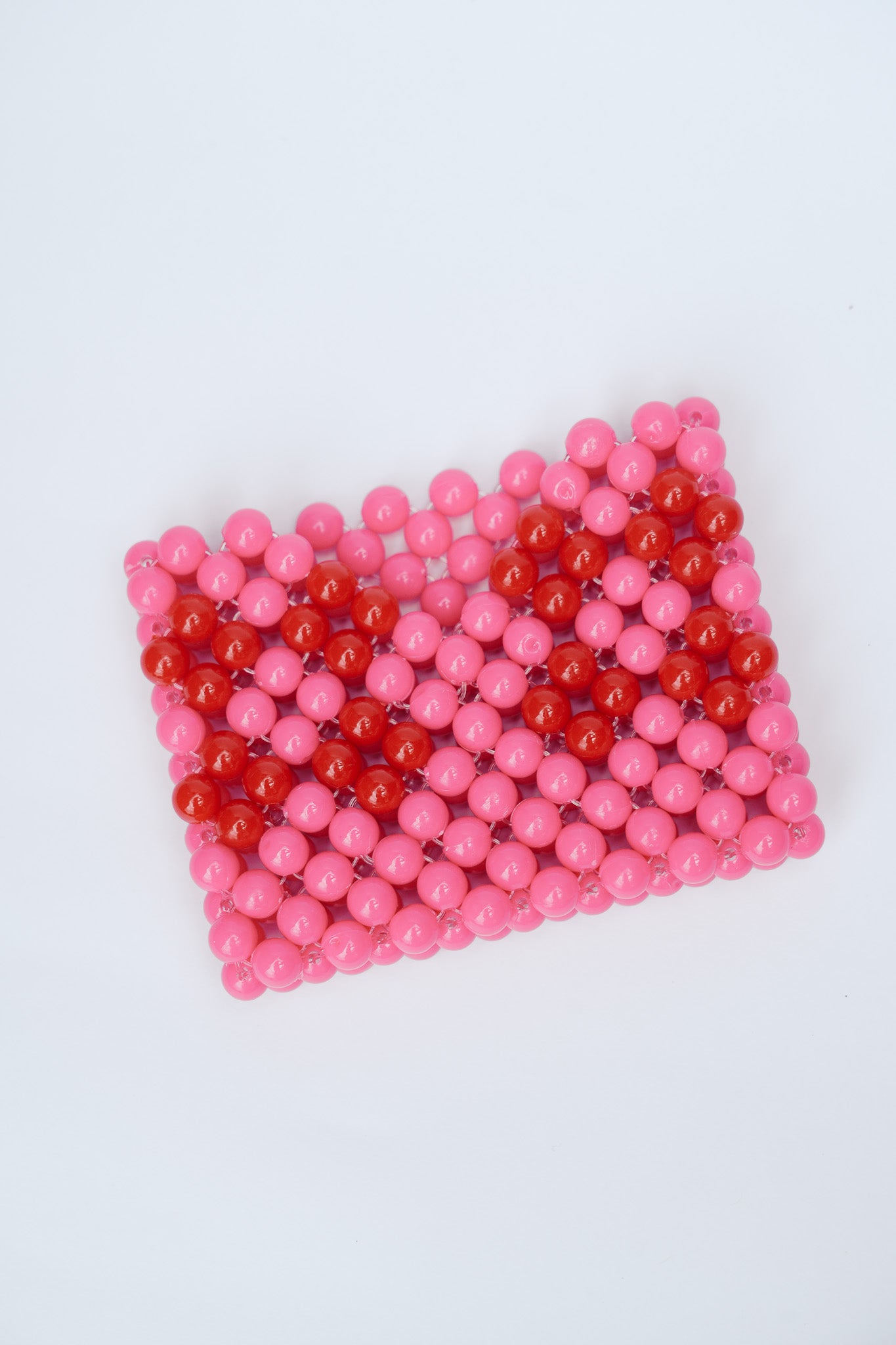 BEADED CARD HOLDER - PINK/RED