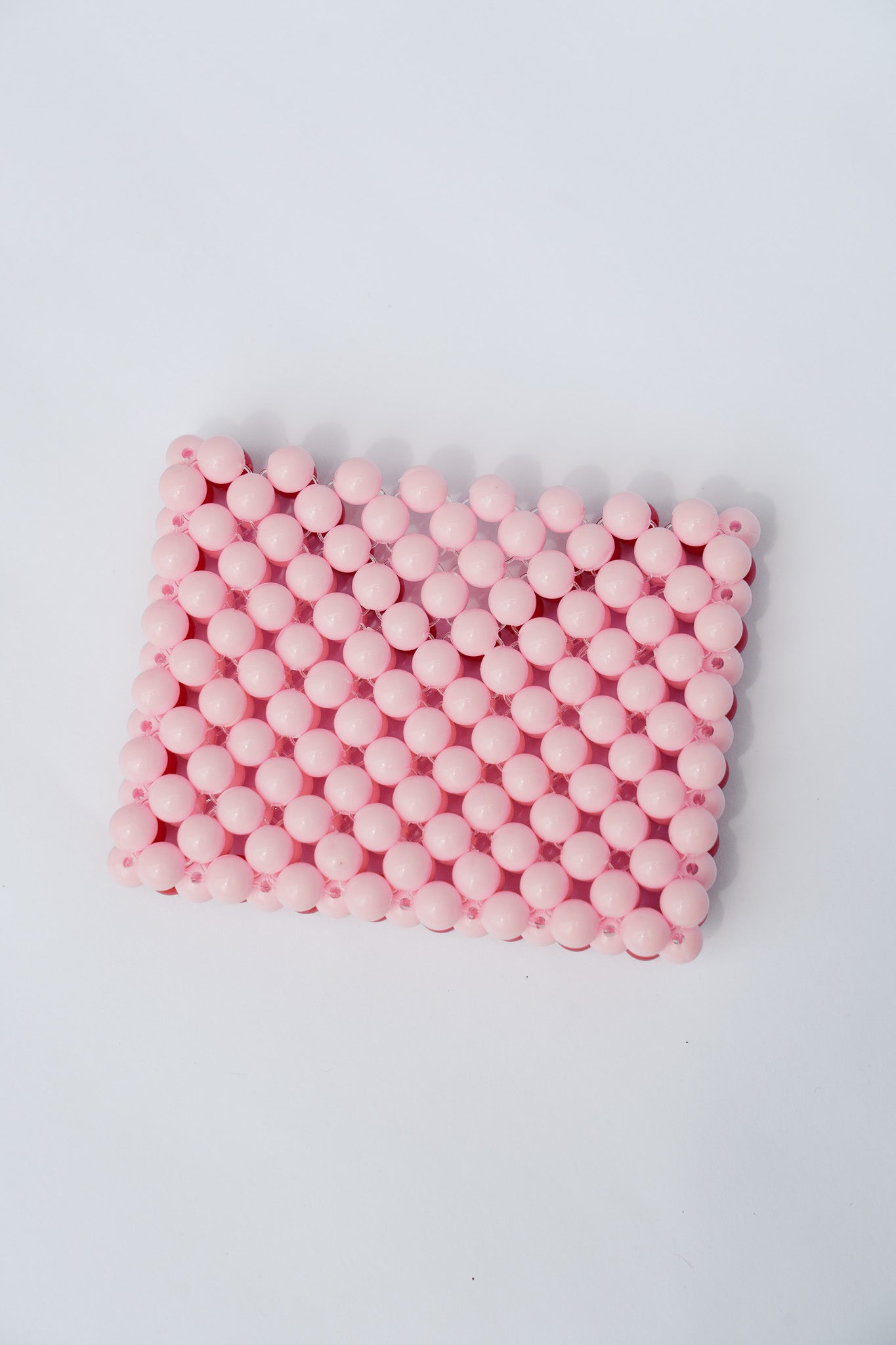 BEADED CARD HOLDER - PASTEL PINK/RED