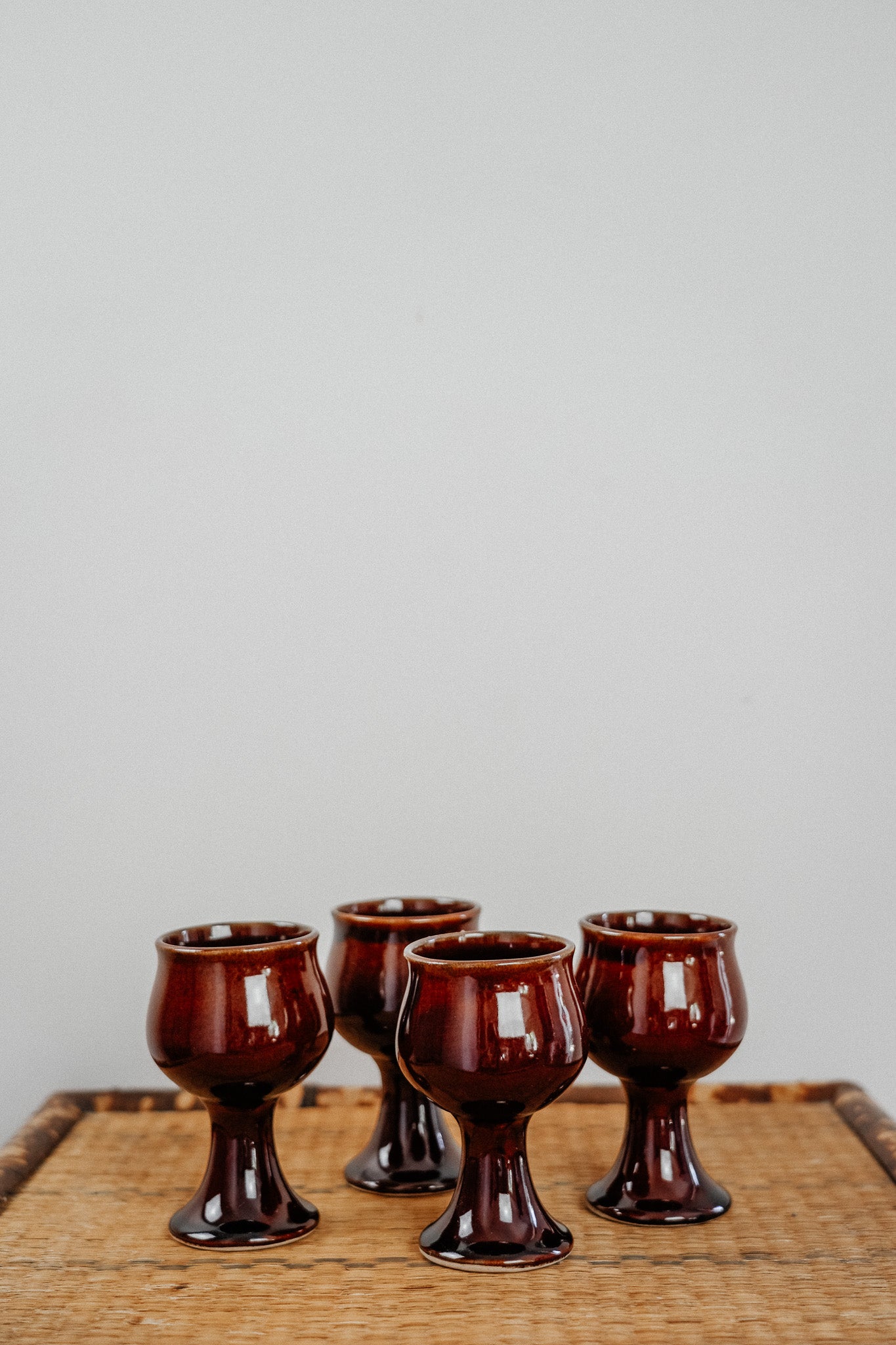 Vintage Brown Pottery Goblets (Set of 4)