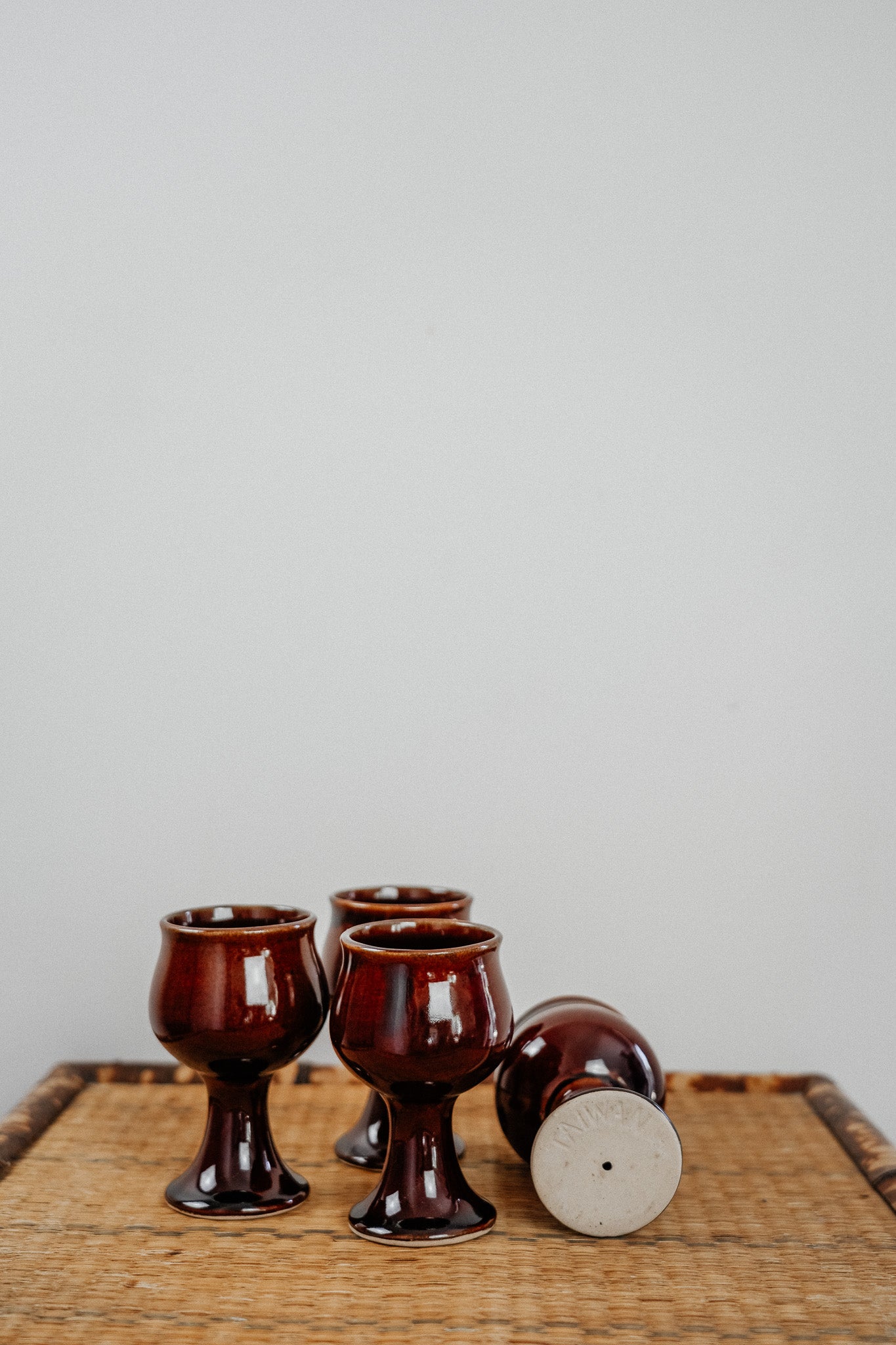 Vintage Brown Pottery Goblets (Set of 4)