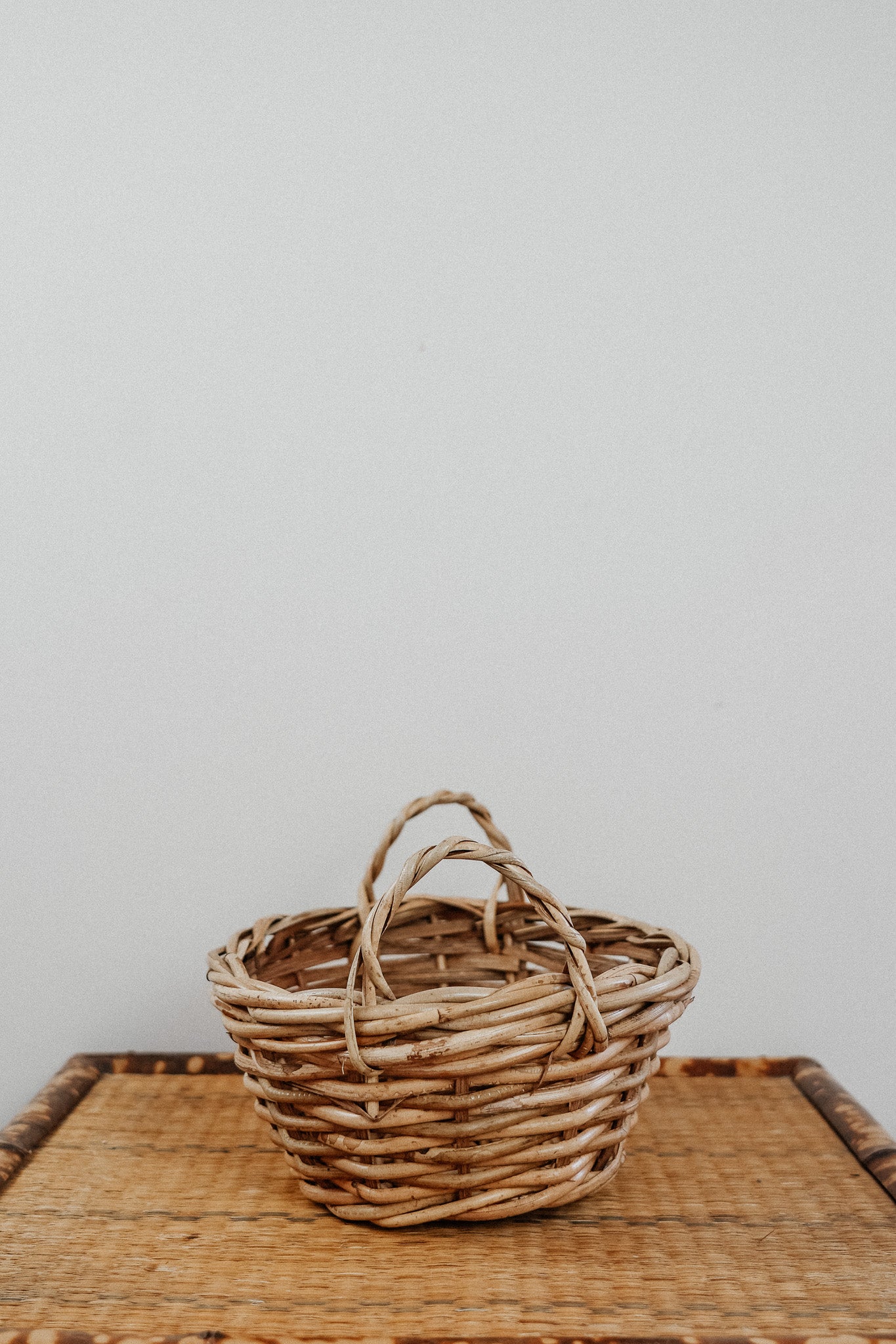 Oval cane basket with side handles