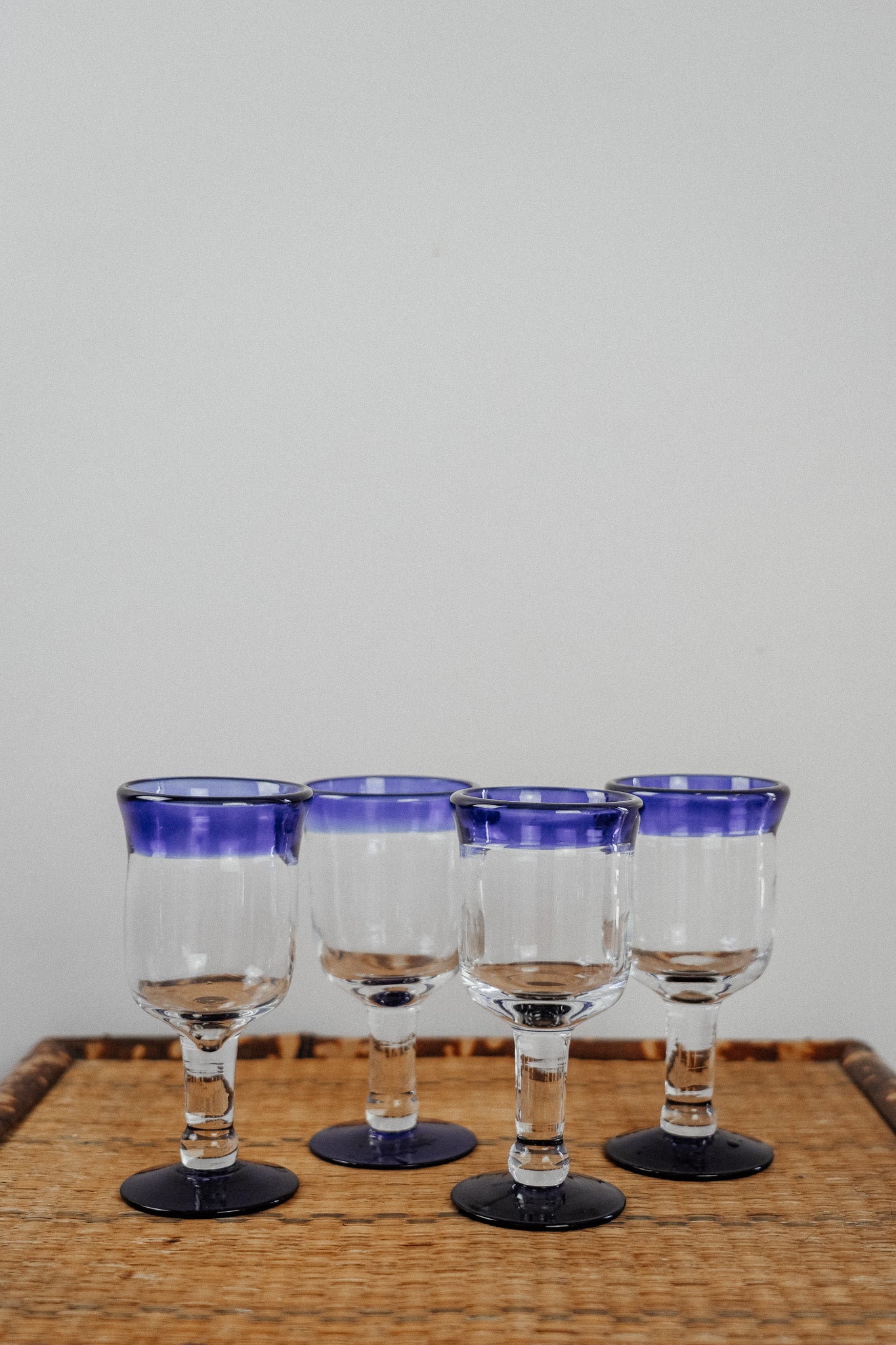 Vintage Glass Goblets - Blue Rim (Set of 4)
