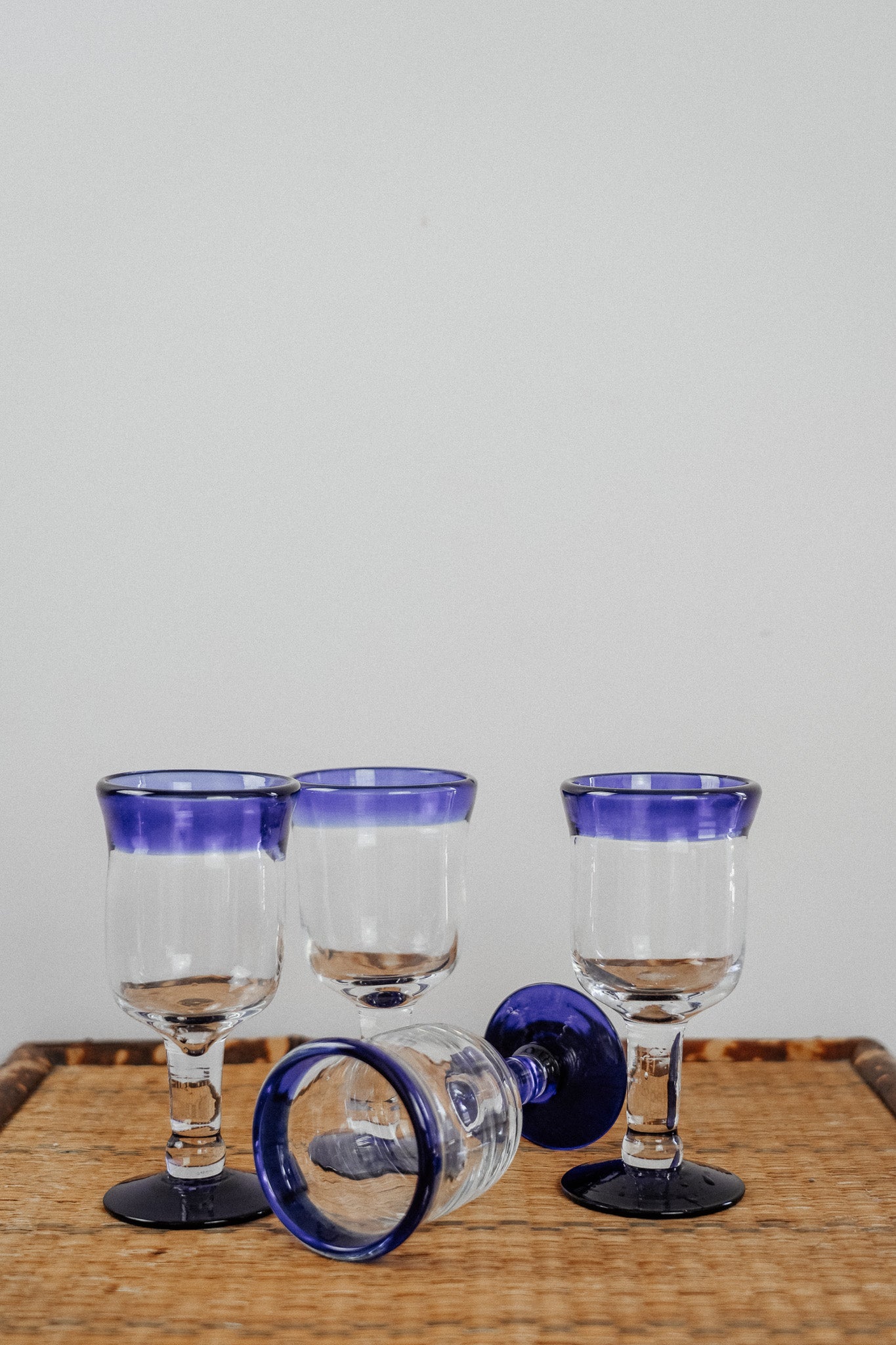 Vintage Glass Goblets - Blue Rim (Set of 4)