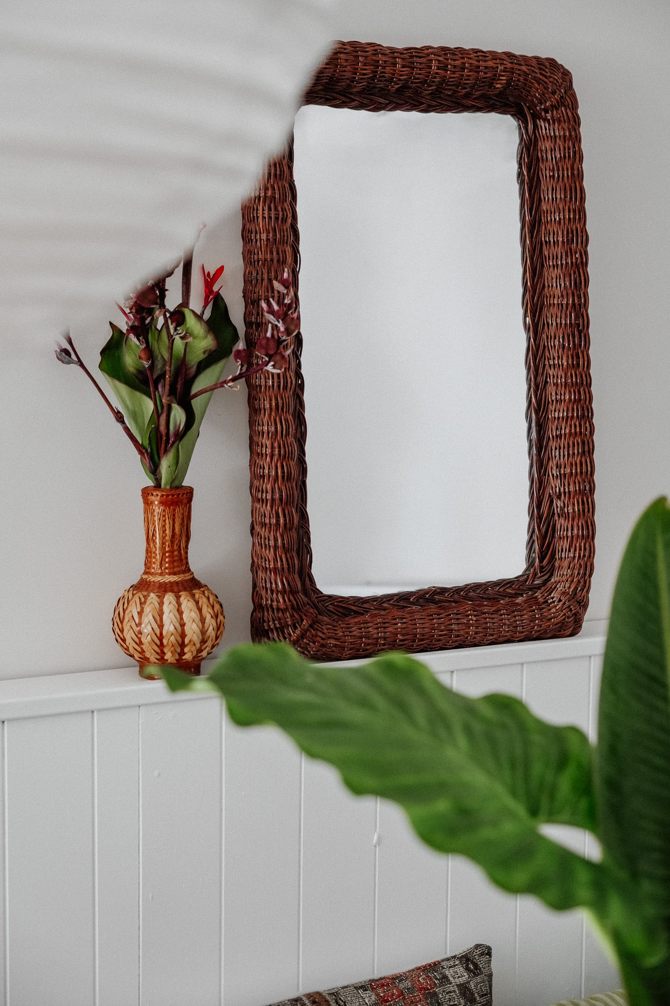 Vintage Brown Wicker Mirror