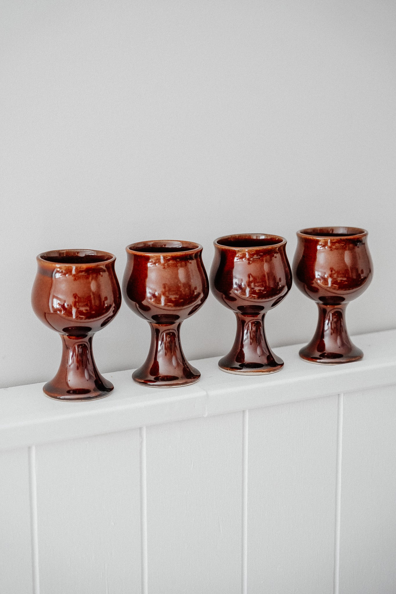 Vintage Brown Pottery Goblets (Set of 4)