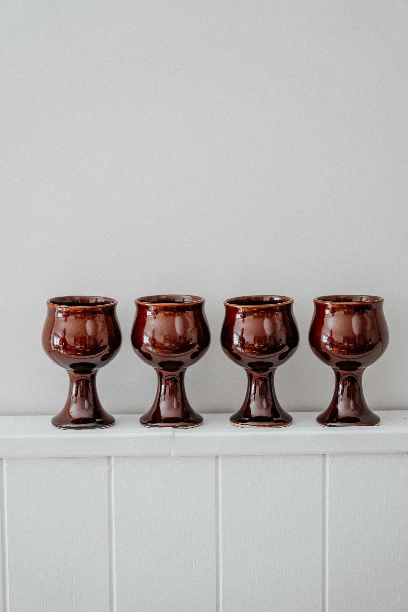 Vintage Brown Pottery Goblets (Set of 4)