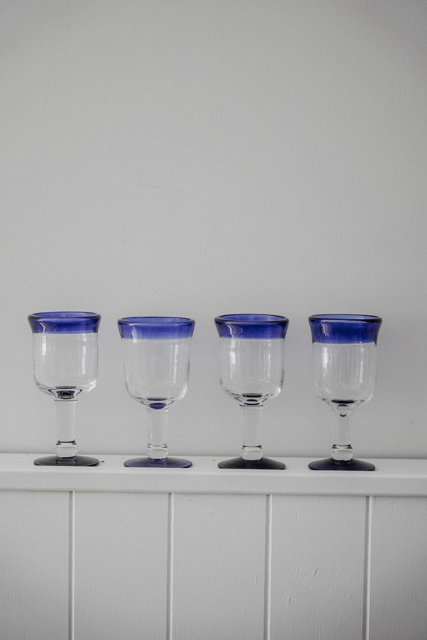 Vintage Glass Goblets - Blue Rim (Set of 4)