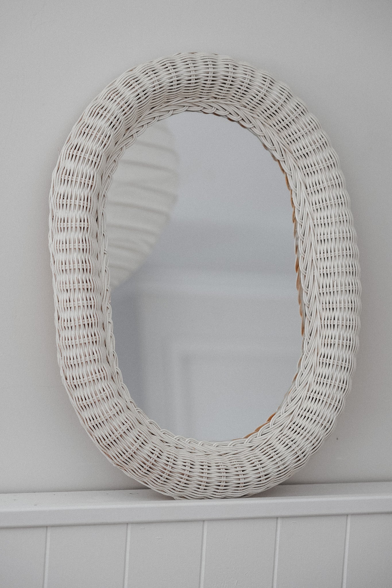 Vintage White Wicker Mirror