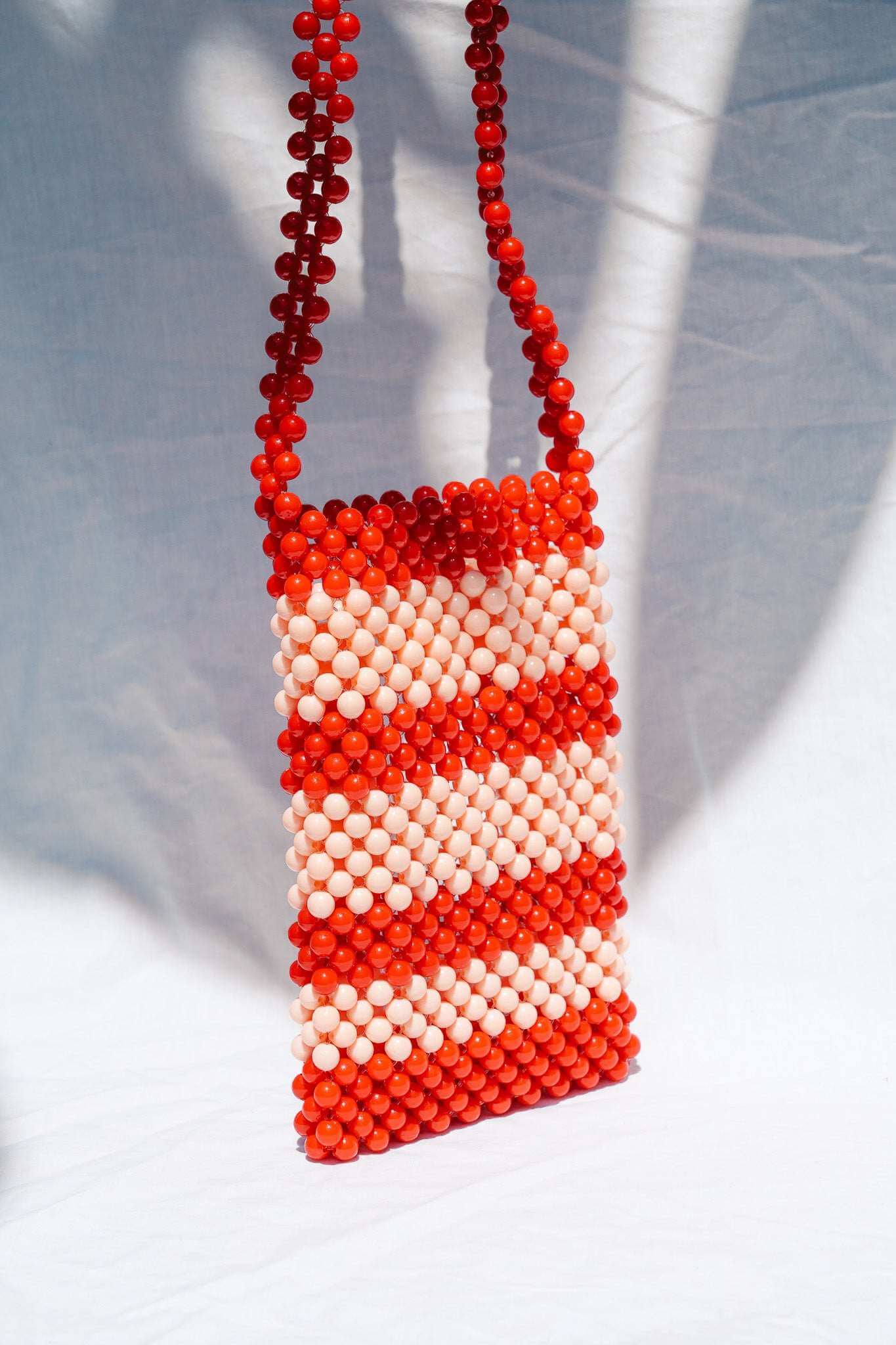 BEADED PHONE BAG - RED/PINK STRIPE by HIBISCUS THE LABEL Designer Homewares Furniture Australia