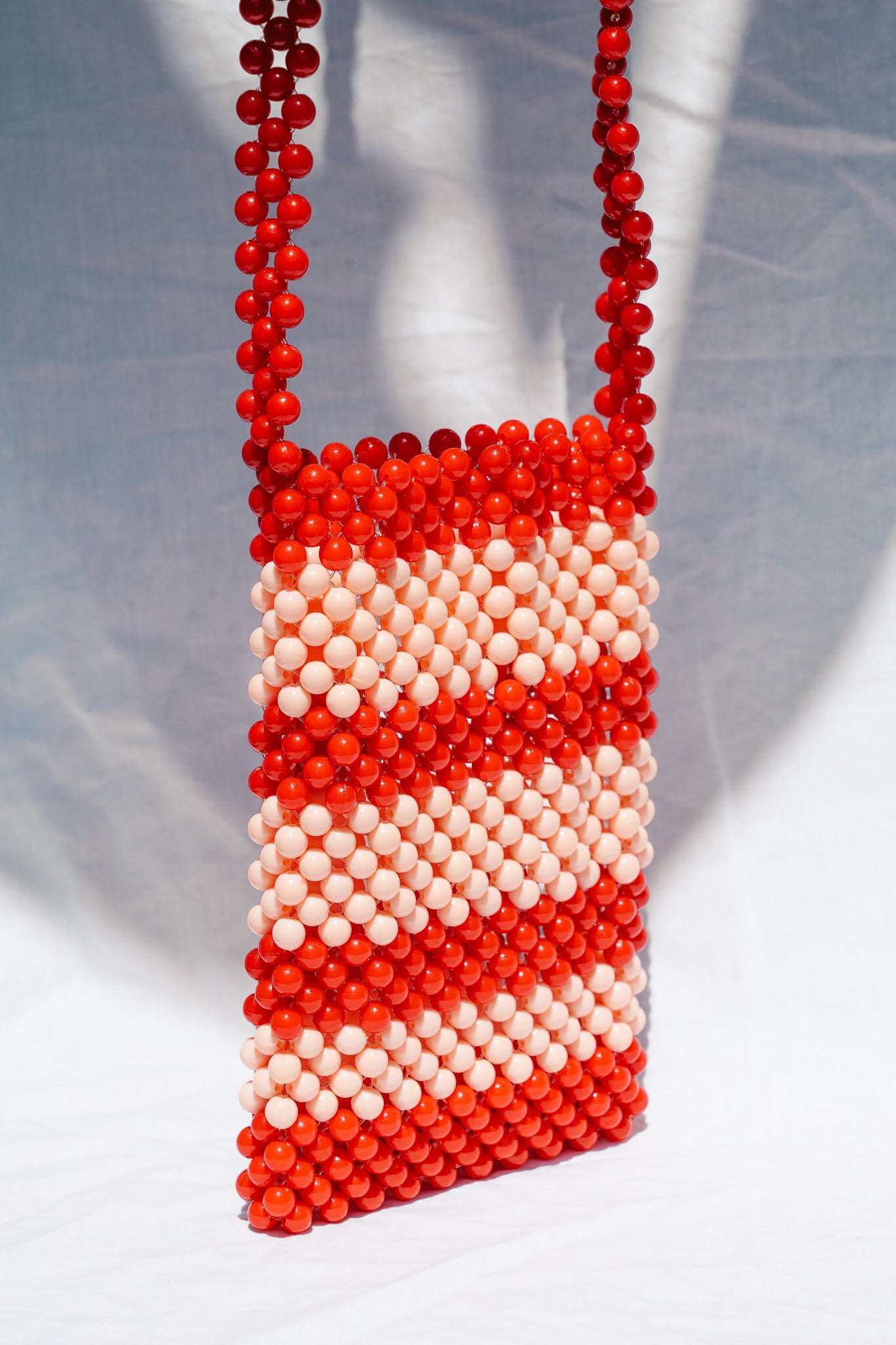 BEADED PHONE BAG - RED/PINK STRIPE by HIBISCUS THE LABEL Designer Homewares Furniture Australia