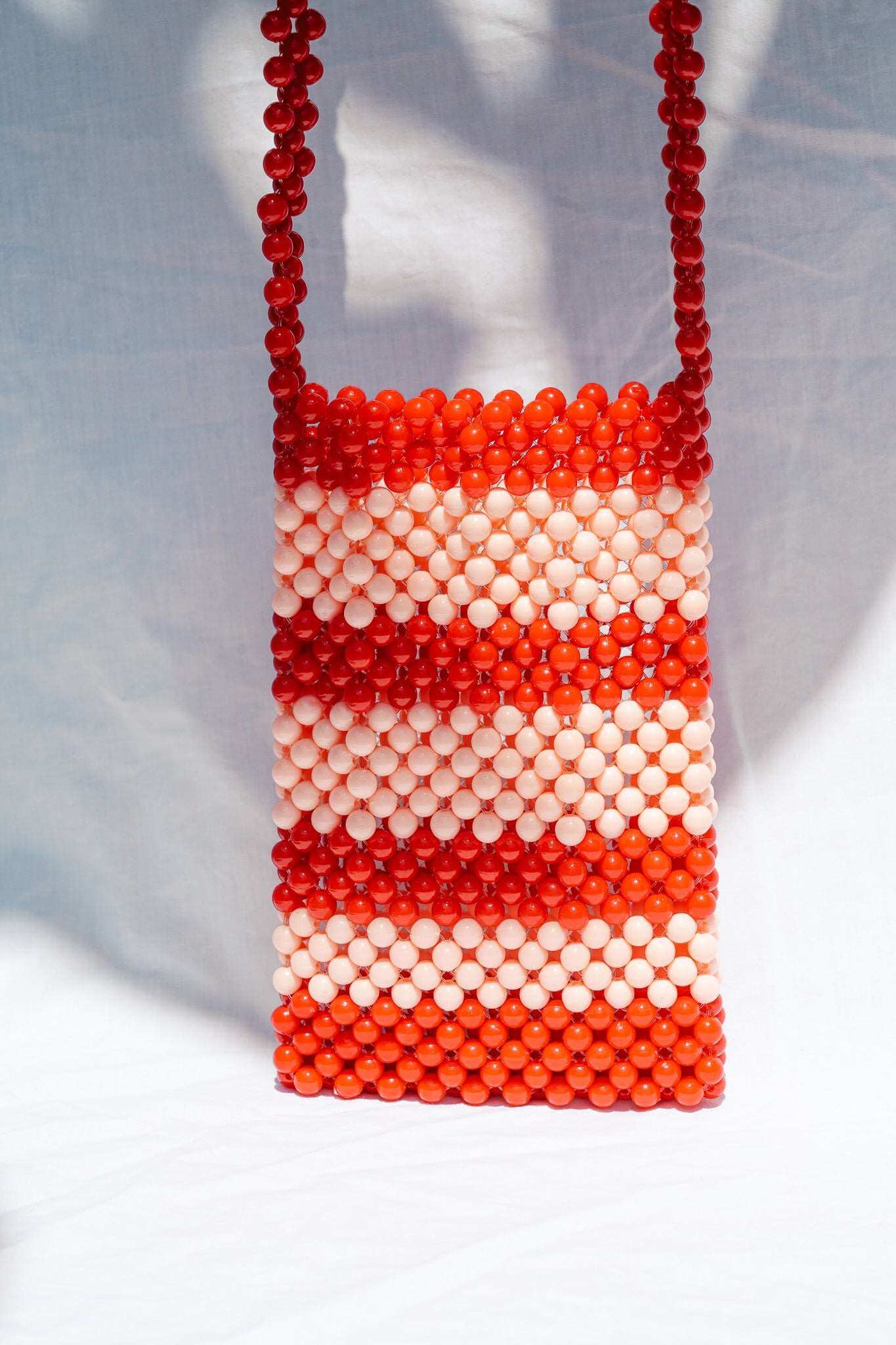 BEADED PHONE BAG - RED/PINK STRIPE by HIBISCUS THE LABEL Designer Homewares Furniture Australia