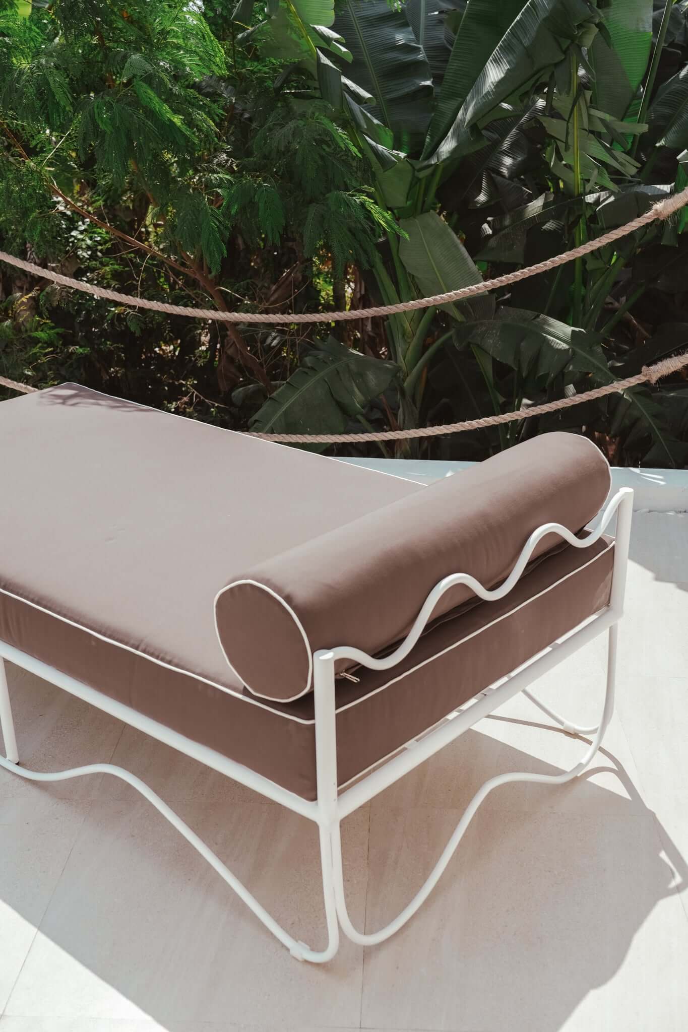 THE MARGOT SUN LOUNGER Cushion Colour: Mocha + White Piping Seat Length: 180cm by Black Salt Co Designer Homewares Furniture Australia